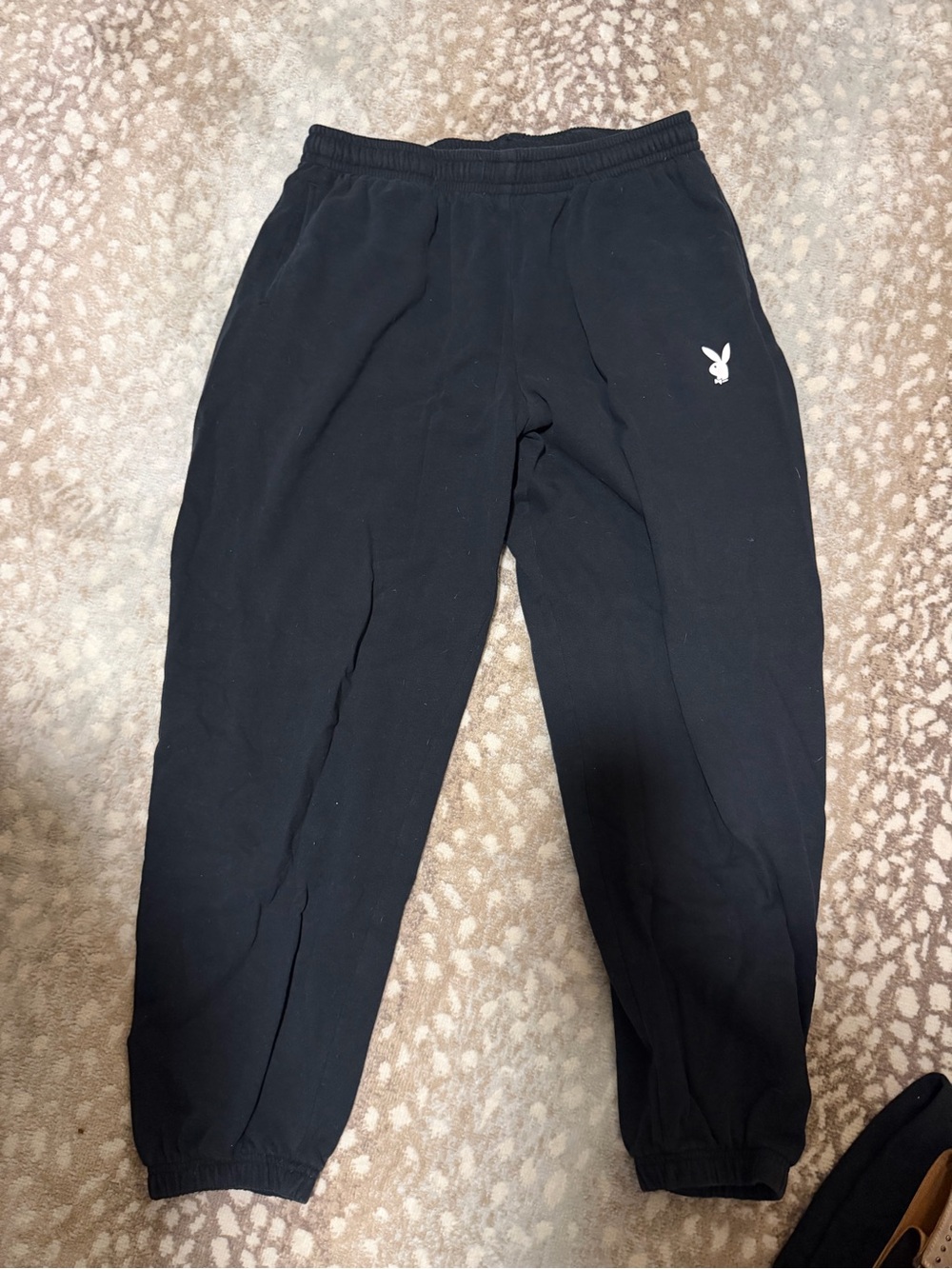 PLAYBOY Black Jogger Sweatpants with White Bunny Emblem